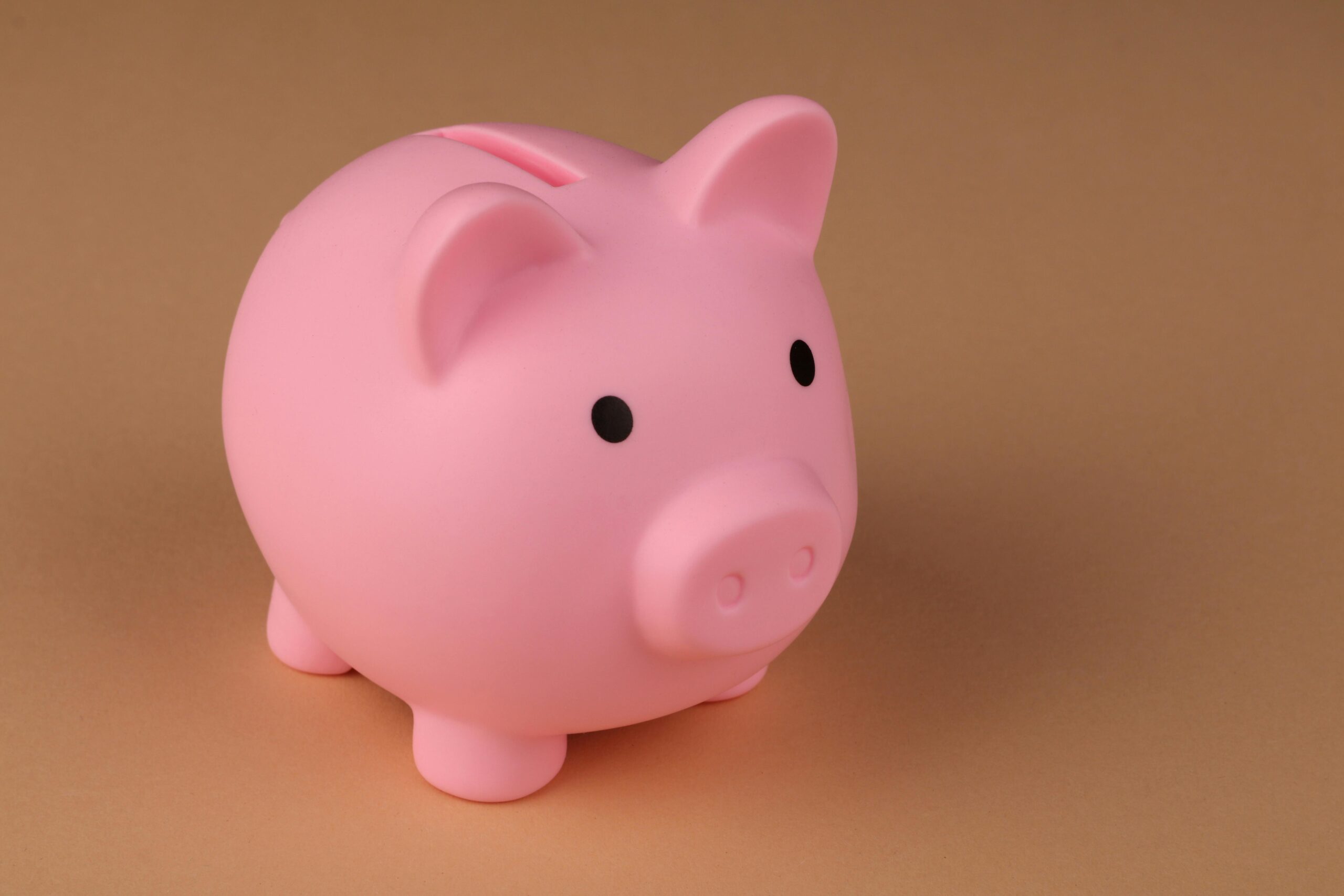 A pink piggy bank on a neutral brown background, symbolizing savings or banking on reputation